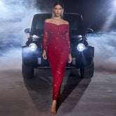 Robe mi-longue plissée en velours à manches bouffantes et col carré